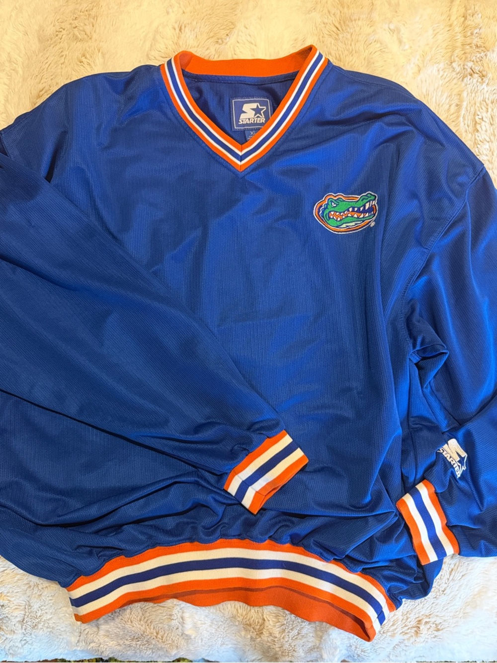 STARTER, Retro, Blue Florida Gators V‑Neck Pullover with Orange & White Trim